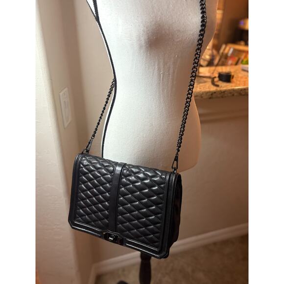 Rebecca Minkoff Chevron Jumbo Love Leather Shoulder Bag Black $398+ AUTHENTC - Picture 3 of 12